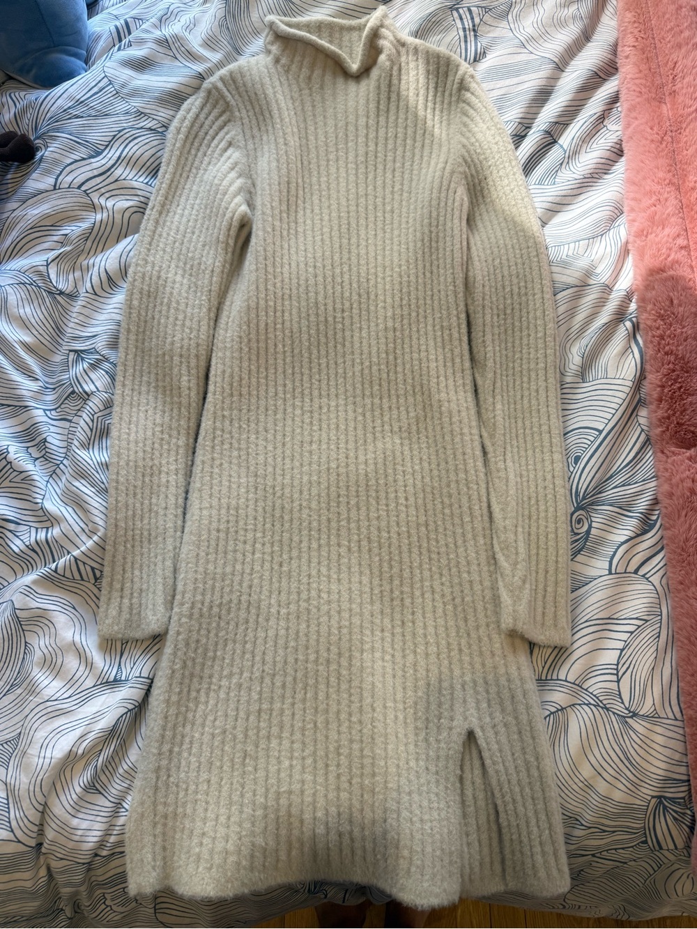 Aritzia Cream Ribbed Mini Sweater Dress